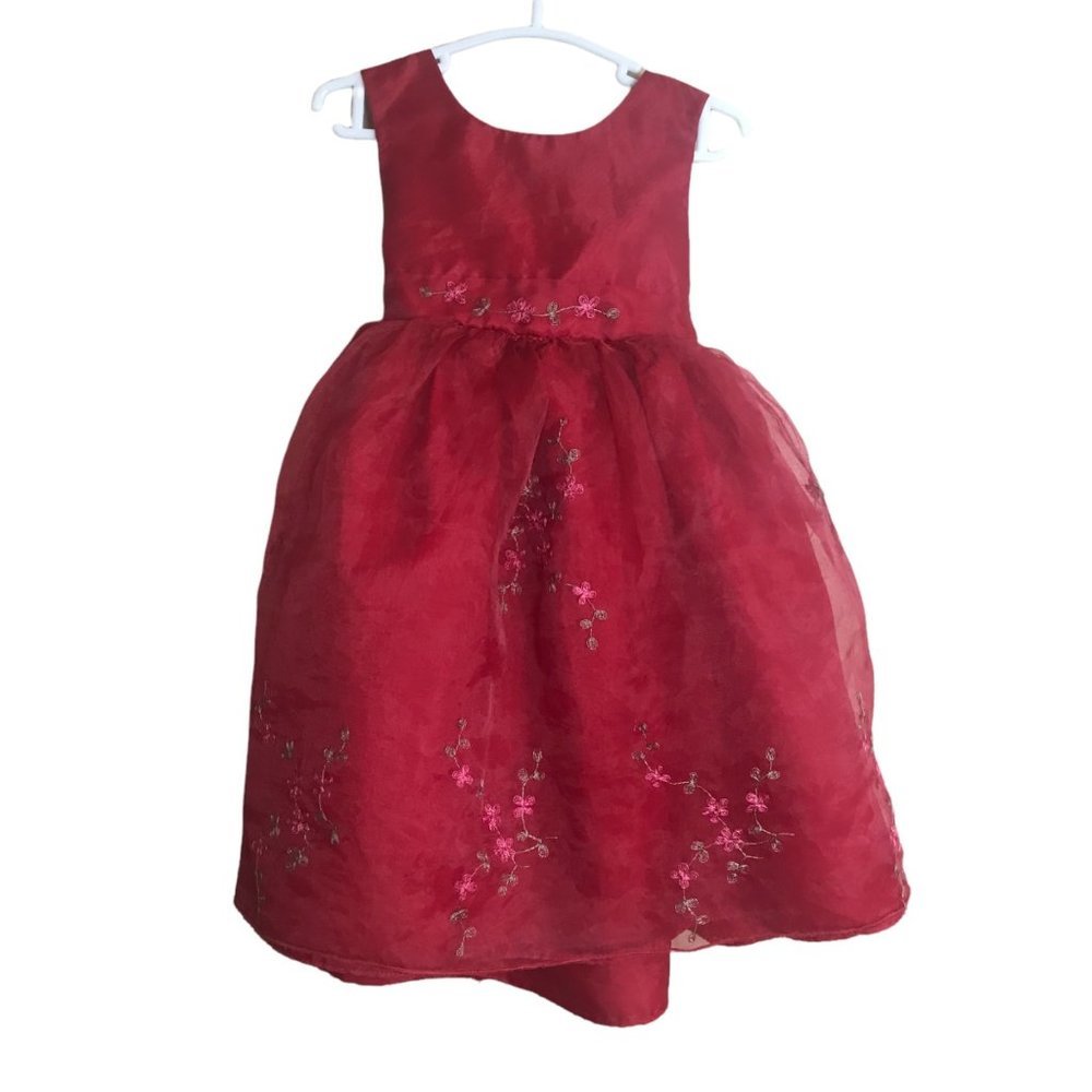 Sophie Rose Girl Size‎ 24 mo. Formal Red Sleeveless Puffy Floral Embroidery Zip